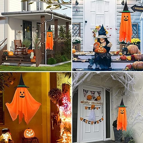 2PCS Halloween Decorations Single Pre-Installed Orange Pumpkin Wizard Hat Halloween Decor