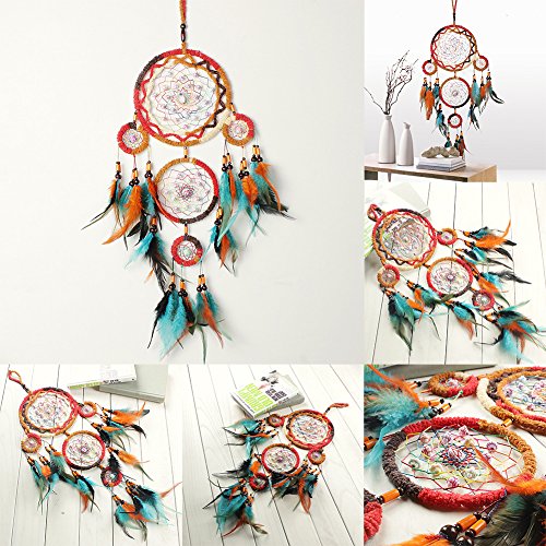 Traditional Handicrafts Dream Catcher Hanging Feathers Ornament with 5 Rings