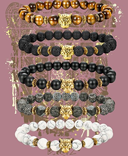 10 Pcs Lava Rock Stone Bead Bracelet Set Adjustable 8MM