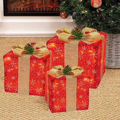 Set of 3 50 LED Christmas Lighted Gift Boxes Decoration