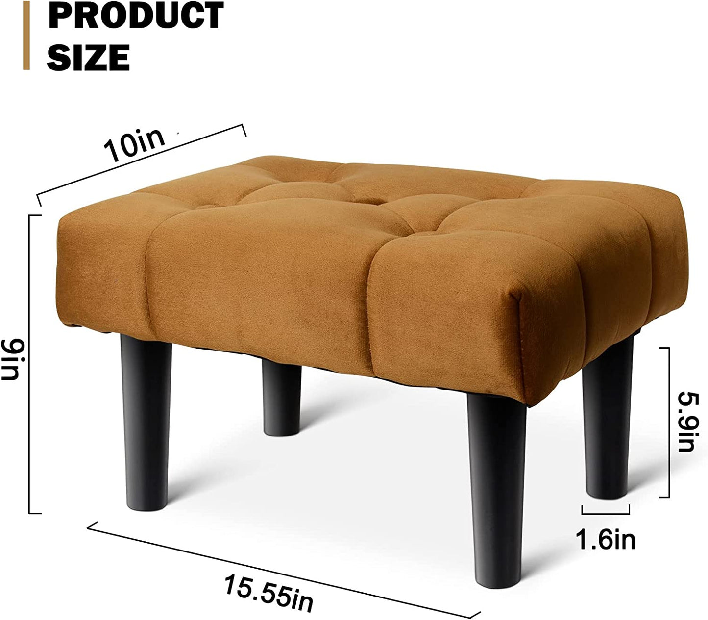 Small Footstool Ottoman,Velvet Soft Footrest w/ Wood Legs Extra Seating for Living Room (Coffee 1PACK)