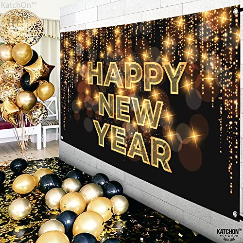 Xtra Large Happy New Year Banner - Black, 72 x 44 Inch | 2022 New Year Photo Backdrop