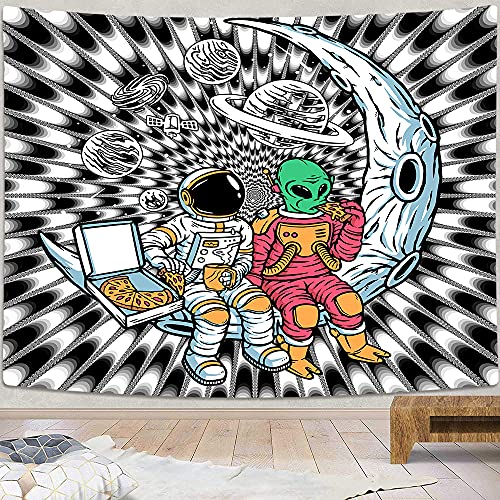 Cool Black & White Astronaut Trippy Tapestry Funny Alien on Moon Wall Decor