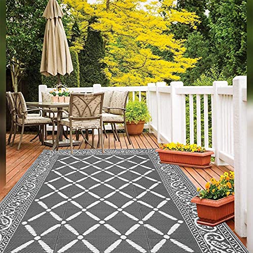 Large Reversible Mat Plastic Outdoor Area Rugs-Grey