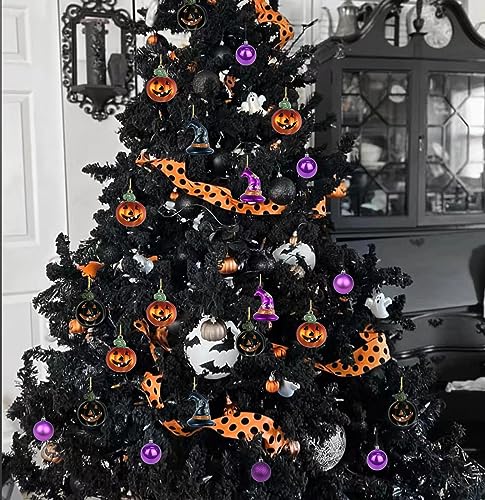 24pcs Halloween Ball Ornaments for Tree, Pumpkin Witch Hat Halloween Tree Hanging Decorations,