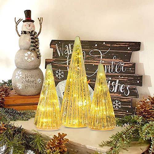 3 Packs Pre-lit Gold Glass Christmas Tree