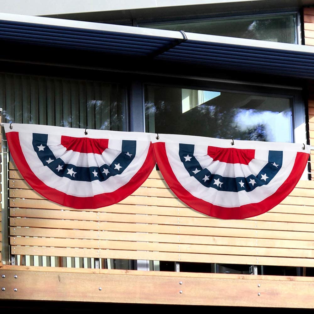 American Bunting Banner USA Pleated Fan Flag 2x4 Feet Embroidered Patriotic Stars, Sewn Stripes