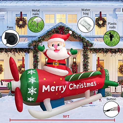 9FT Christmas Inflatables Santa Claus on Airplane w/ LEDs