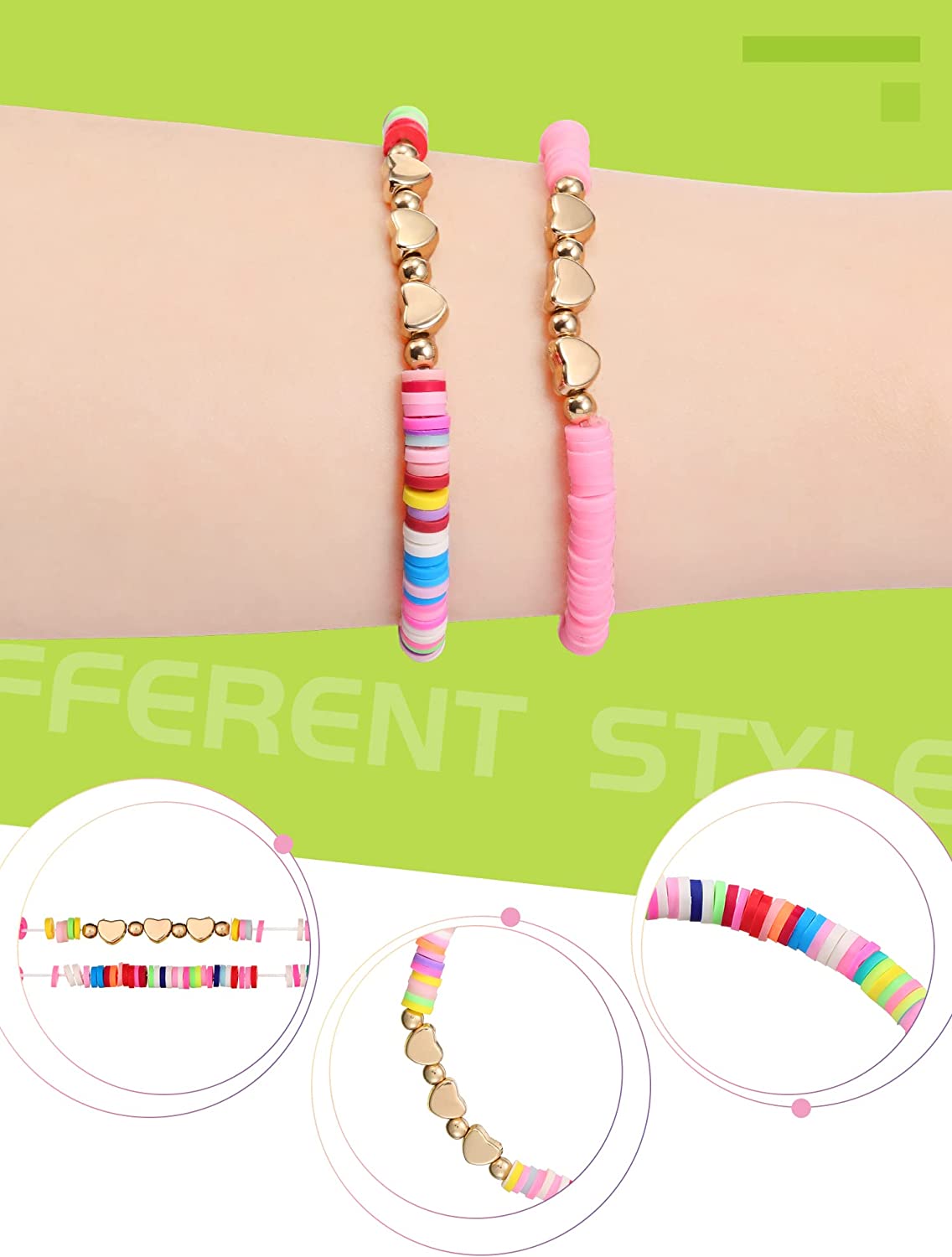 24 Pcs Colorful Kids Bracelet Adjustable Flat Beads Letter Heart Evil Eye Bracelets