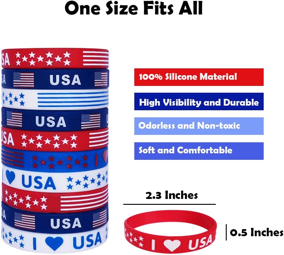 40Pcs American Flag Silicone Bracelet USA Veterans Day Memorial Day Patriotic Party Wristband