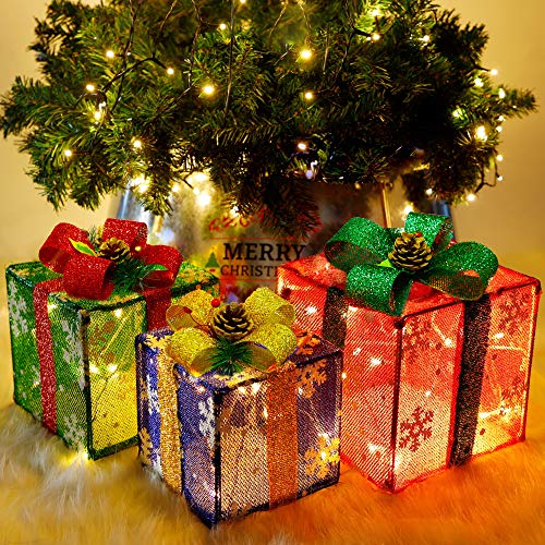 Set of 3 Lighted Gift Boxes Christmas Decorations