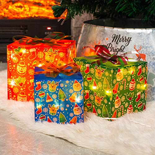 Set of 3 50 LED Christmas Lighted Gift Boxes Decoration