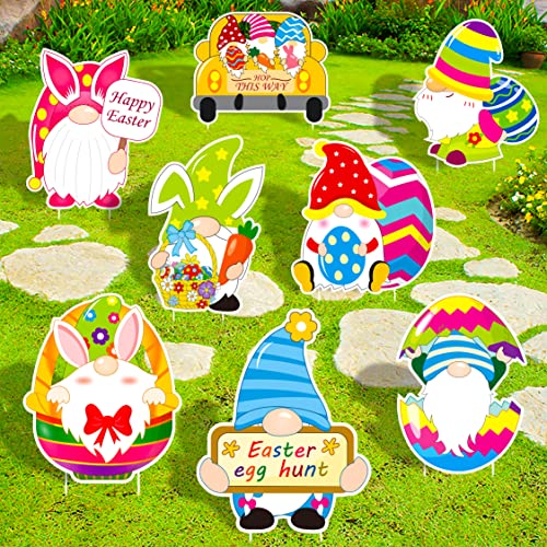 8PCS Easter Decorations Gnomes Yard Signs Stakes