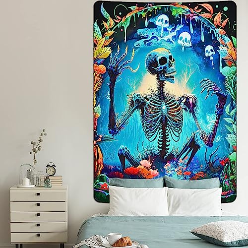 Skull Tapestry Goth Wall Fantasy Garden T Vertical Fairy Tree and Leaves Aesthetic Flowers