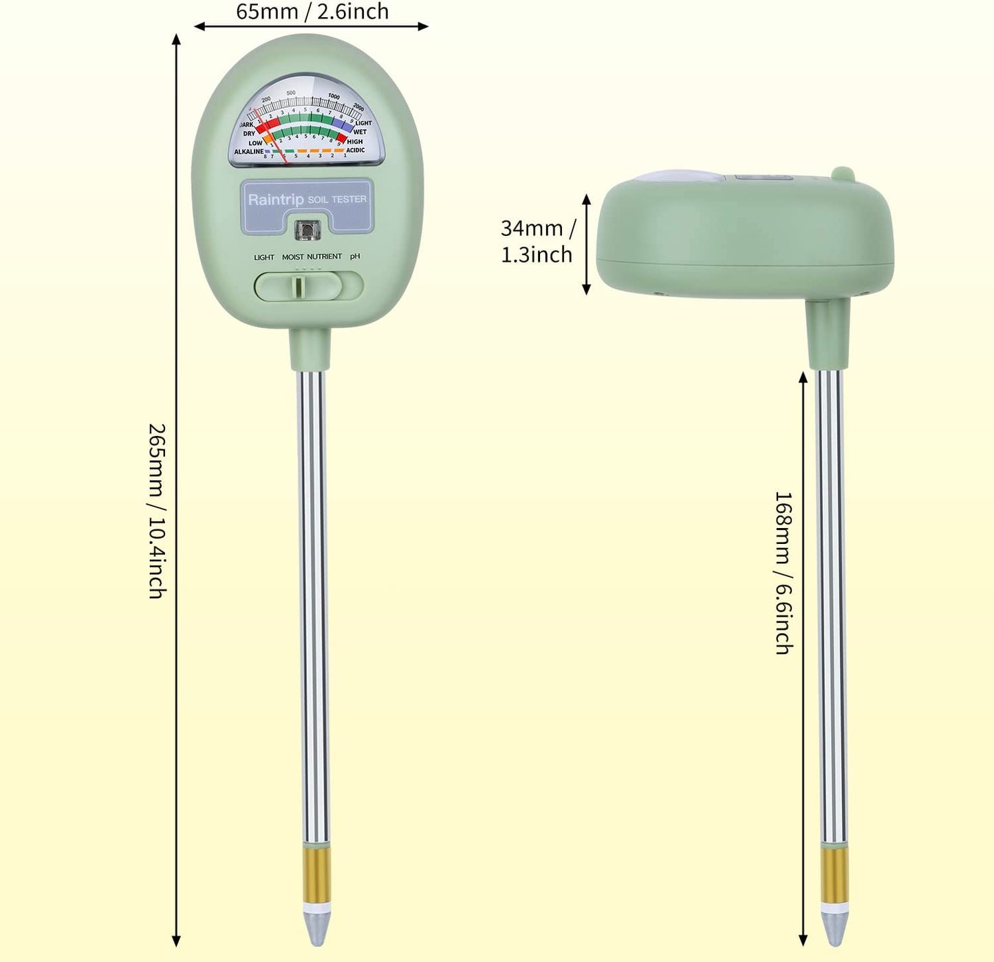 4-in-1 Soil Ph Meter, Soil Tester for Moisture, Light,Nutrients, pH,Plant Care Tools, Great for Garden, Lawn, Farm, Indoor & Outdoor Use (No Battery Required)