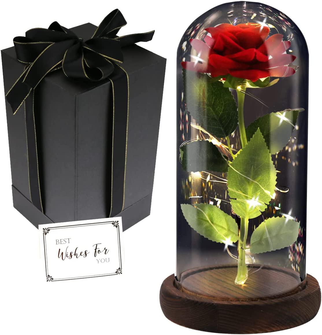 Valentines Day Gifts for Her, Beauty & The Beast Rose, Galaxy Rose Flowers in A Glass, Red2