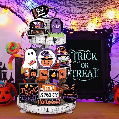 15 Pcs Halloween Tiered Tray  Set Cute  Wooden Signs Farmhouse Rustic