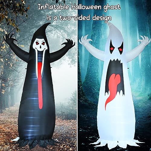 Halloween Inflatables Grim Reaper, Spooky Ghost with Sounder Outdoor Decorations, Double-Sided Design
