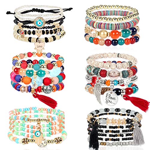 6 Sets Bohemian Stackable Bead Bracelets for Women