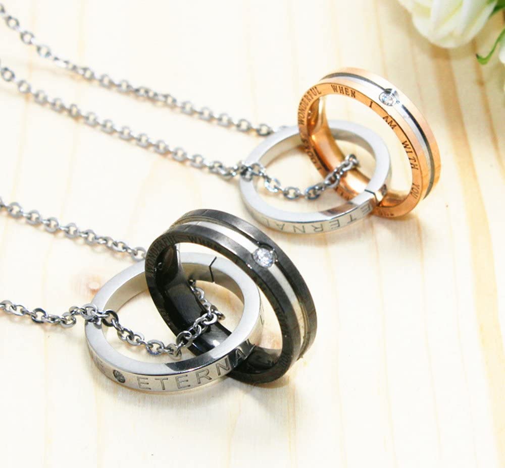 Couples Necklace w/ Double-Ring Titanium Stainless Steel (Eternal Love) 1 Pair