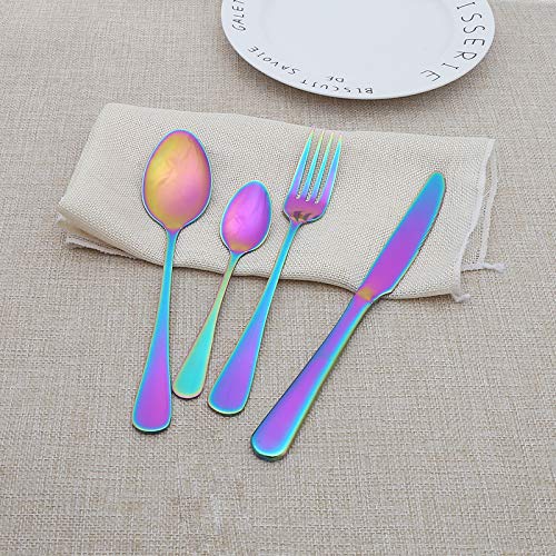 24pcs Rainbow Colored Stainless Steel Flatware Tableware Cutlery Set in attractive Black Gift Box