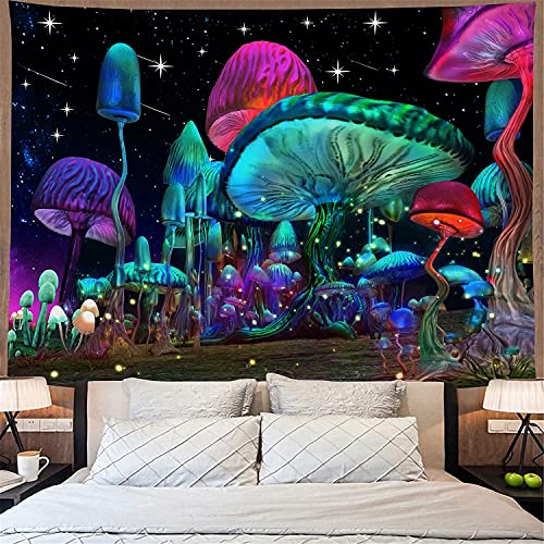 Psychedelic Mushroom Fantasy Waves Starry Sky Tapestry Trippy Wall Decoration