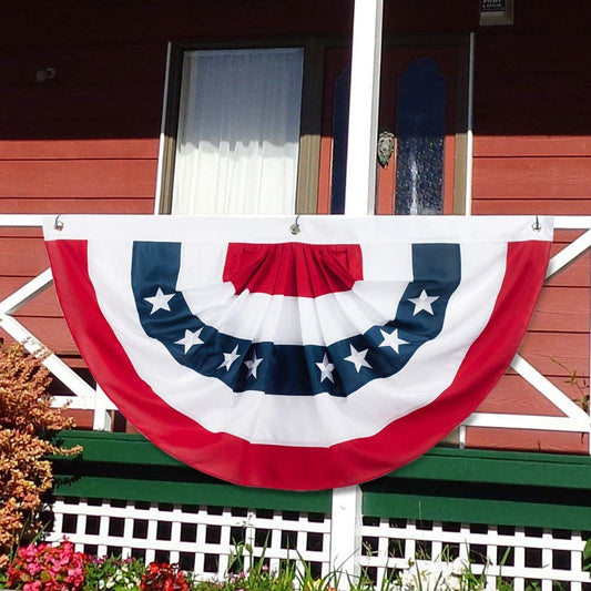 American Bunting Banner USA Pleated Fan Flag 3x6 Feet Embroidered Patriotic Stars, Sewn Stripes, Grommets