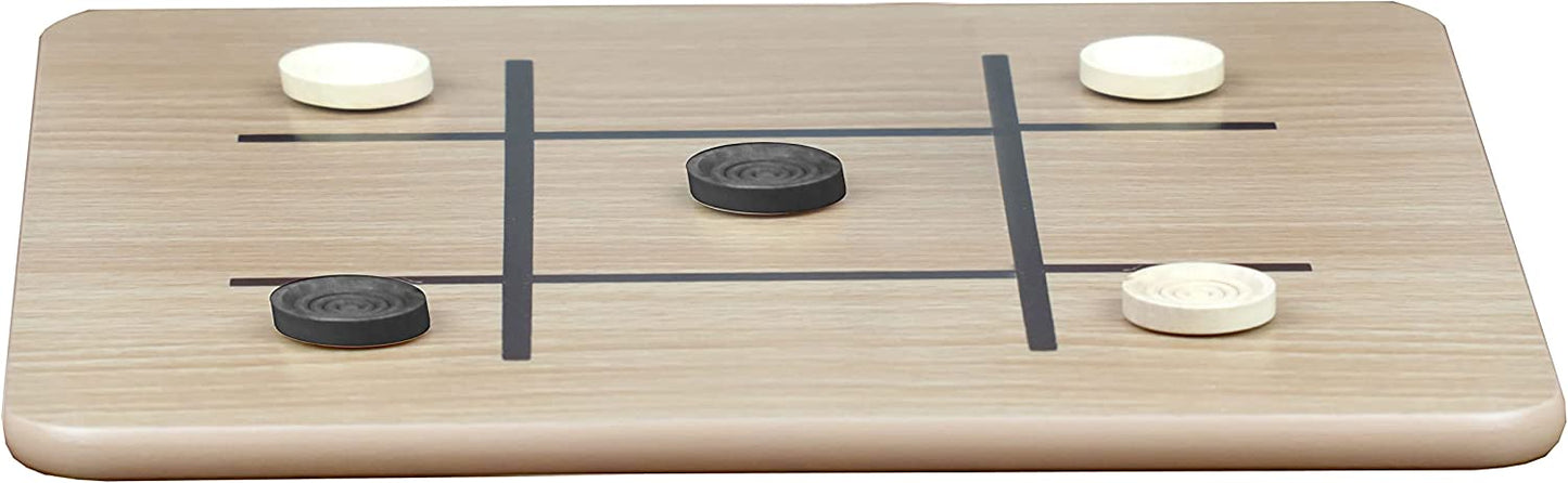 Reversible Wooden Board for Chess, Checkers & Tic-Tac-Toe - 24 Interlocking Wooden Checkers & 32 Standard Chess Pieces