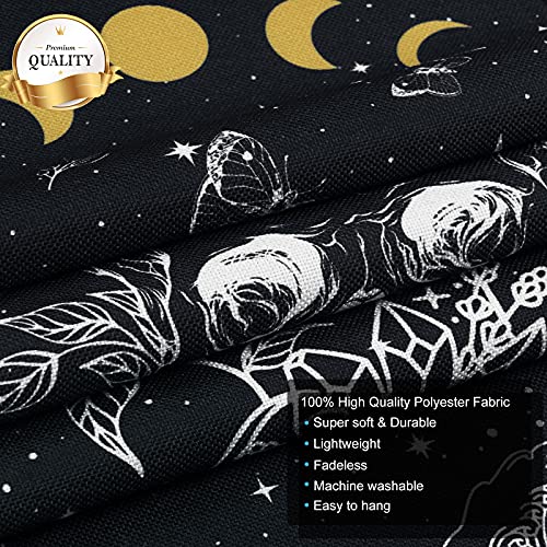 Skull Tapestry Moon Phase Tapestry Stars Starry  Black Skeleton Tapestry Butterflies Tapestry