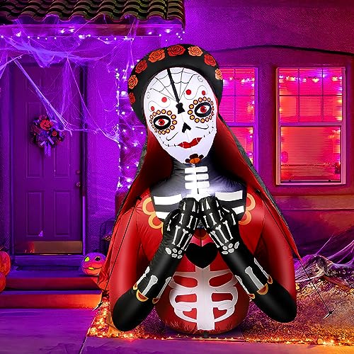 Halloween Inflatable Dead Spirit, LED Lights Outdoor Indoor Day of The Dead Inflatable Scary Blow Up