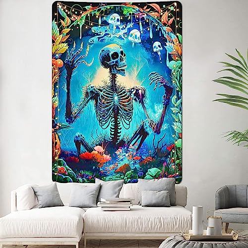 Skull Tapestry Goth Wall Fantasy Garden T Vertical Fairy Tree and Leaves Aesthetic Flowers