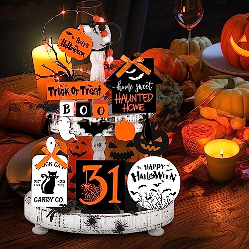 15 Pcs Halloween Tiered Tray  Set Cute  Wooden Signs Farmhouse Rustic