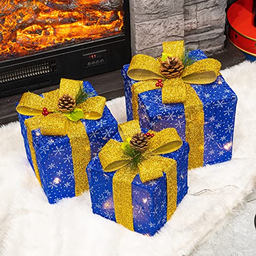 Set of 3 50 LED Christmas Lighted Gift Boxes Decoration