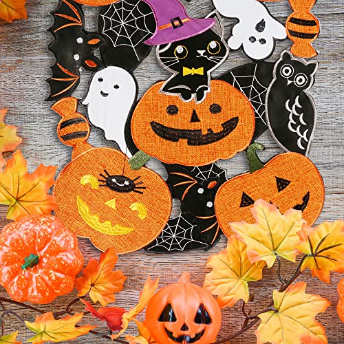 Embroidered Black Round Placemats 15 Inches, Thanksgiving Fall Pumpkins Table Decorations