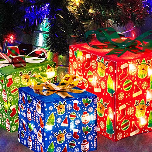 Set of 3 50 LED Christmas Lighted Gift Boxes Decoration