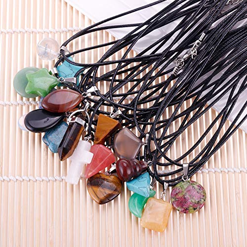 Mix Random 60pcs Natural Stone Pendants Charms w/ Leather Cord