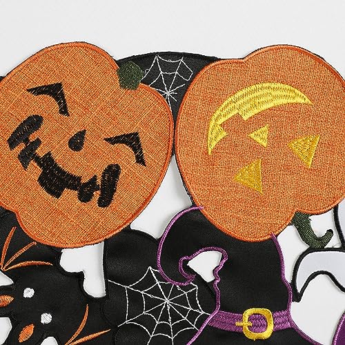 Embroidered Black Round Placemats 15 Inches, Thanksgiving Fall Pumpkins Table Decorations