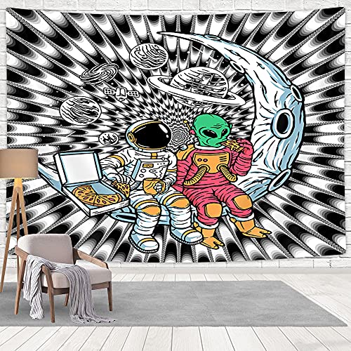 Cool Black & White Astronaut Trippy Tapestry Funny Alien on Moon Wall Decor