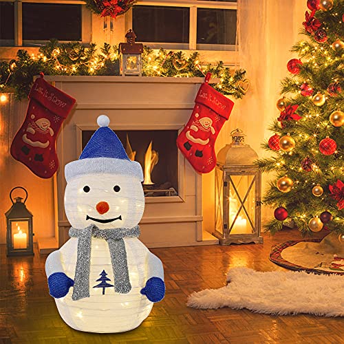 2.3FT Pre-Lit Pop Up Christmas Inflatable White Snowman with Built-in LED Lights,