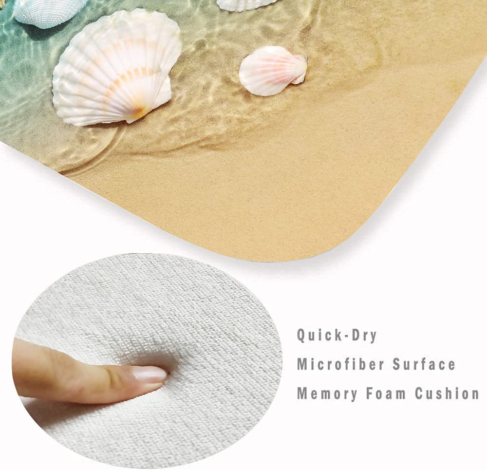 Non Slip Bath Rugs Sponge Foam for Bathroom,Durable Flannel Mat Bright 3D Print, Beach Starfish Scallop Decoration