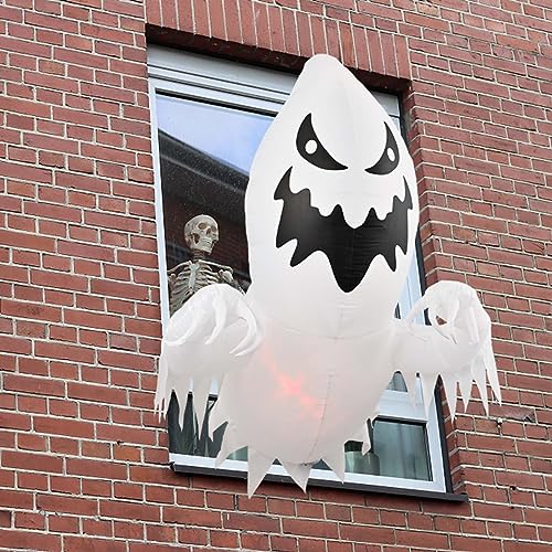 Halloween Inflatables Decoration White Ghost Coming Out of The Window/Tree, Blow Up Spooky Ghost