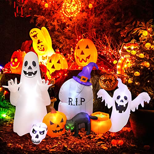 Inflatables Decorations Grim Reaper Outdoor Halloween with Build-in LEDs Blow Up Inflatable