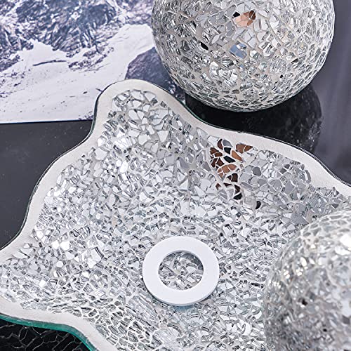 12.4” Mosaic Glass Decorative Tray Dish Plate w/ 3pcs 3" Decorative Orbs