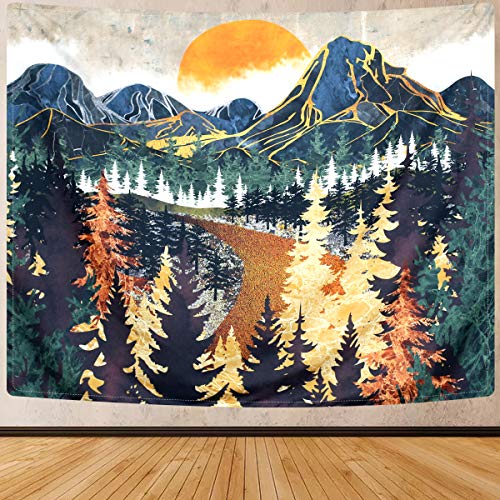 Mountain Forest Trees Art Sunset Tapestry for Home Decoration