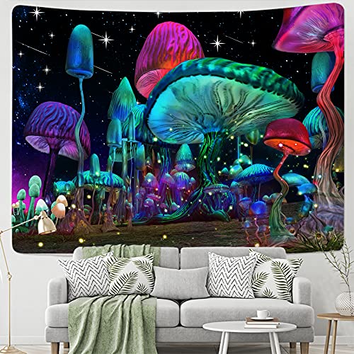 Psychedelic Mushroom Fantasy Waves Starry Sky Tapestry Trippy Wall Decoration