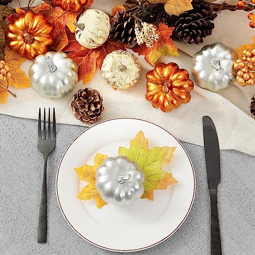 Pumpkin Decor Set, 23 PCS Fall Harvest Decorations Including Mini Pumpkins, Acorns, Pinecones, Berries, Maple Leaves