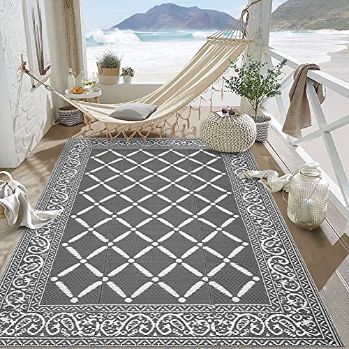 Large Reversible Mat Plastic Outdoor Area Rugs-Grey