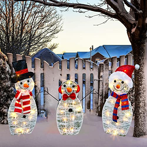 Christmas Decoration 55 L Lighted Snowman Family Outdoor, 3-Piece Waterproof Plug in 2D Snowman for Yard