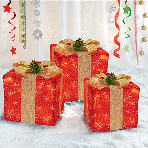 Set of 3 50 LED Christmas Lighted Gift Boxes Decoration