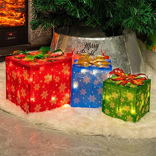 Set of 3 50 LED Christmas Lighted Gift Boxes Decoration